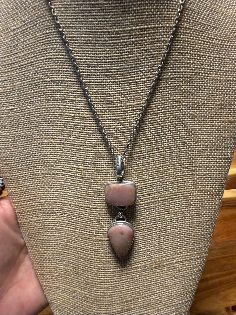 Sterling Silver Pink Stone Double Pendant Necklace